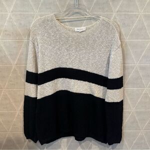 Vince Camuto Black Cream Striped Knit Sweater M